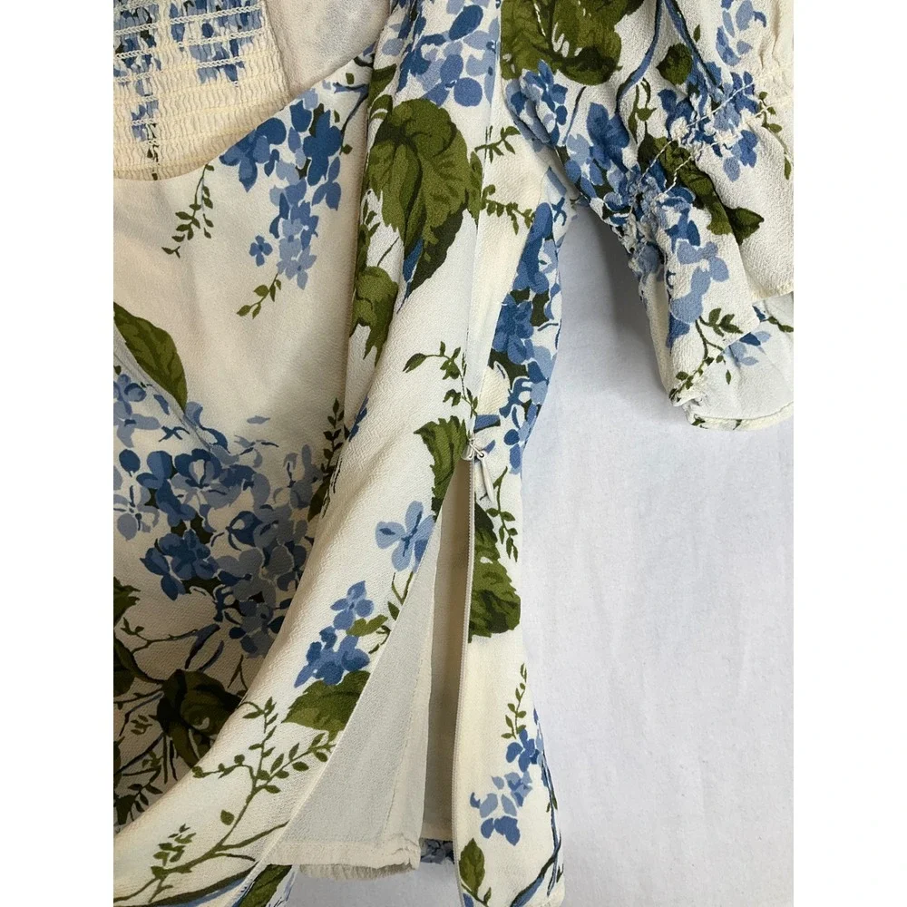 Reformation Constance Floral Puff Sleeve Top Blouse Riviera Hydrangea Garden